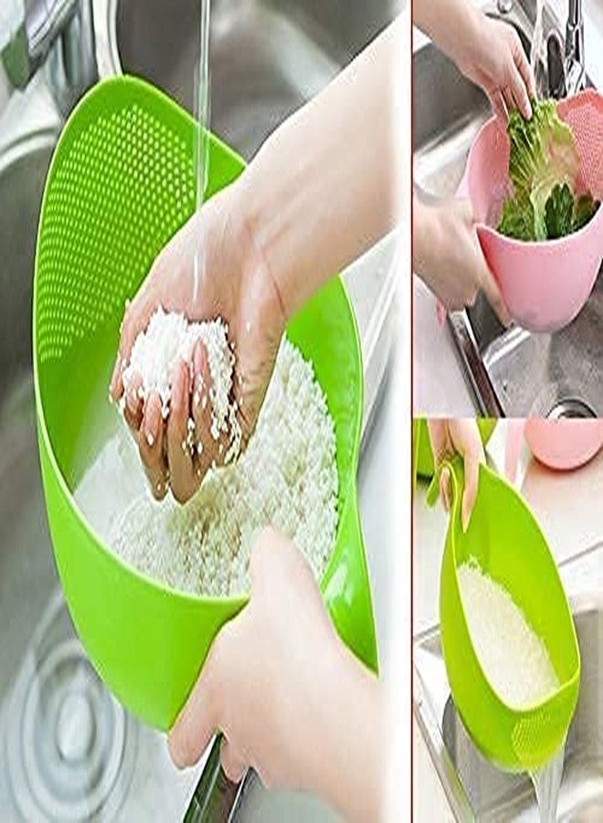 KBS Strainer Washer Colander Rice Bowl (Pack of 2) Multi-Purpose Fruits & Vegetable Basket Kitchen Tools (Plastic- Green) - Image 5